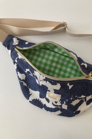 Floral Blue Fanny Pack - Green Vichy Lining