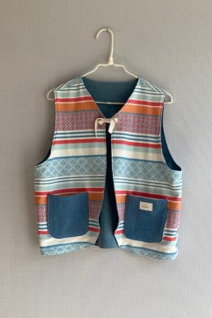 Sleeveless Blue and Orange Striped Vest