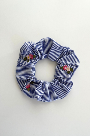 Blue and White Embroideries Scrunchie