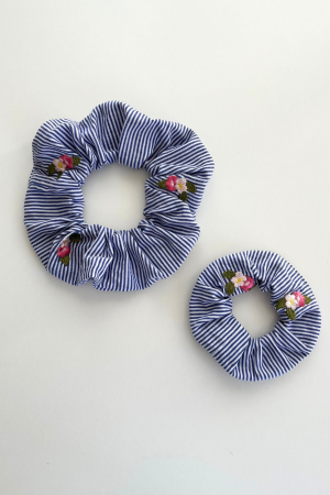 Matchy Matchy Blue and White Embroideries Scrunchies