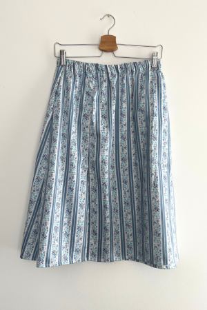 Flowery and Lined Blue Skirt