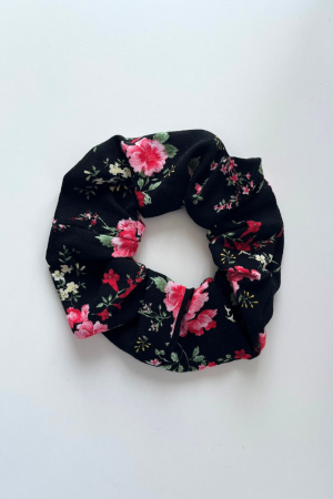 Flowery Black Scrunchie