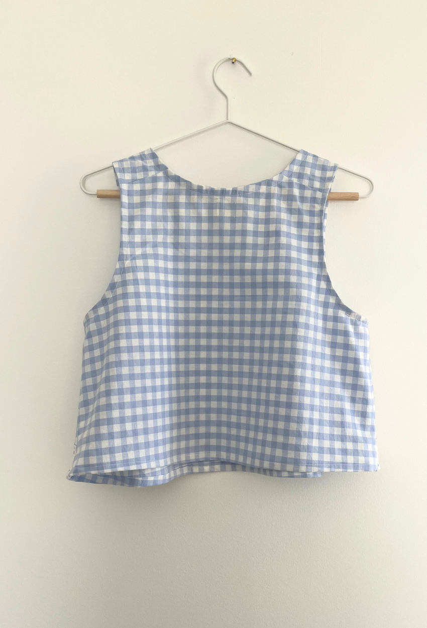 Blue Gingham Top with Lace - Image 2