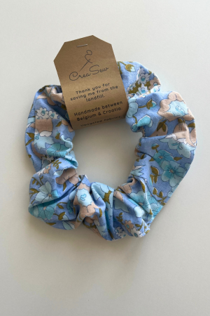 Flowery Blue Cotton Scrunchie