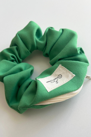 Green Beige Zipper Scrunchie