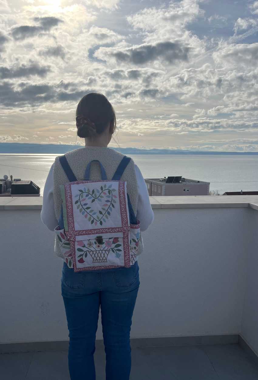 Flowery Denim Backpack