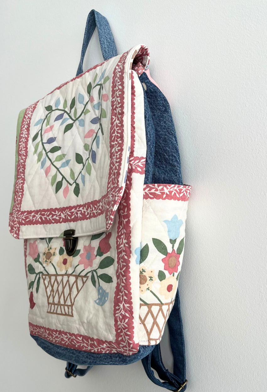 Flowery Denim Backpack - Image 5