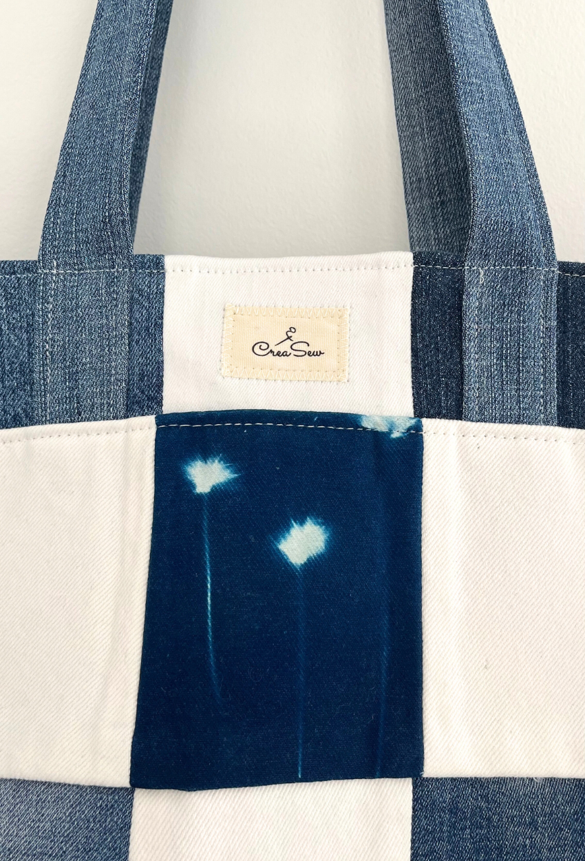 Hand-Printed Cyanotype Patchwork Tote - Image 4