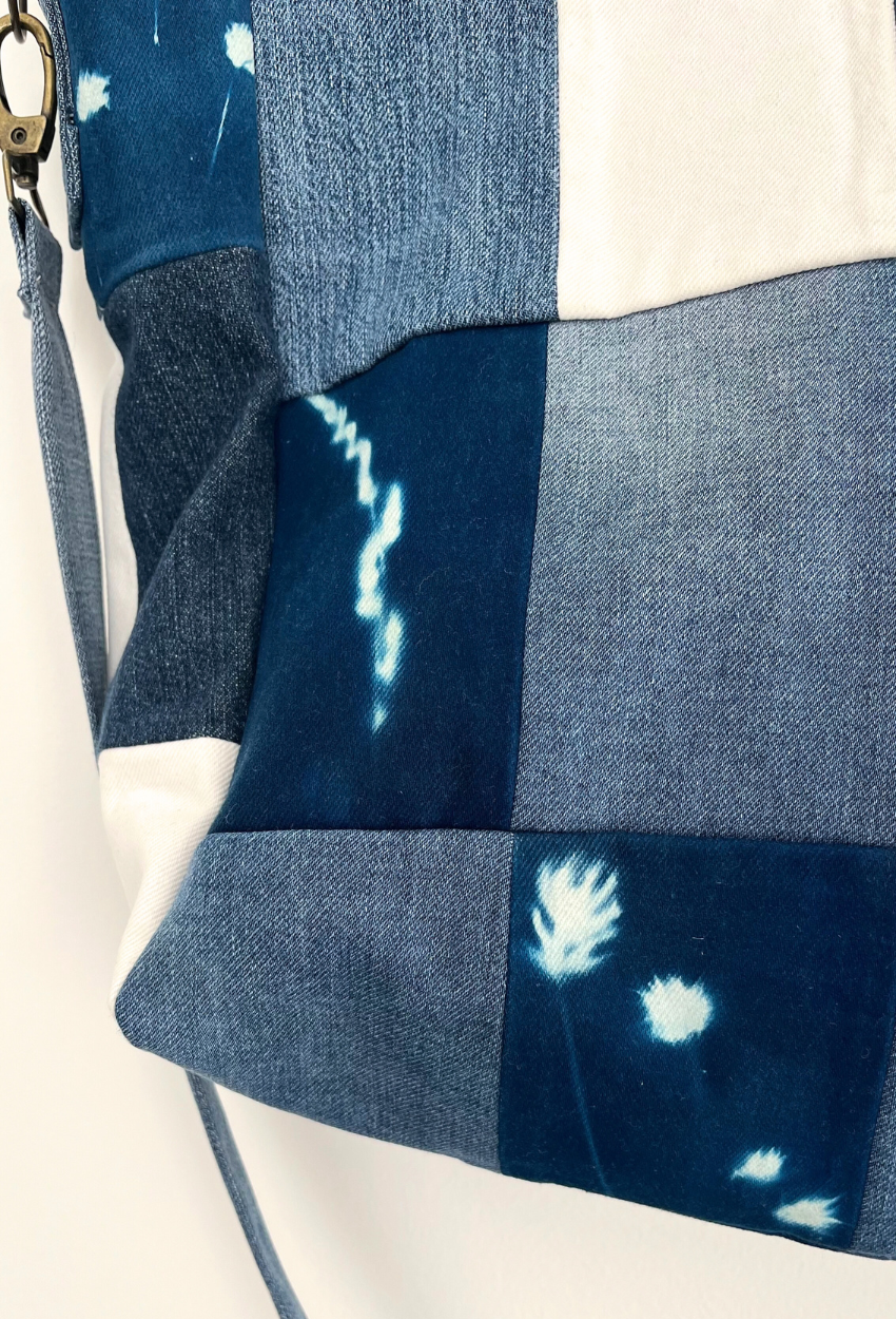 Hand-Printed Cyanotype Patchwork Tote - Image 6
