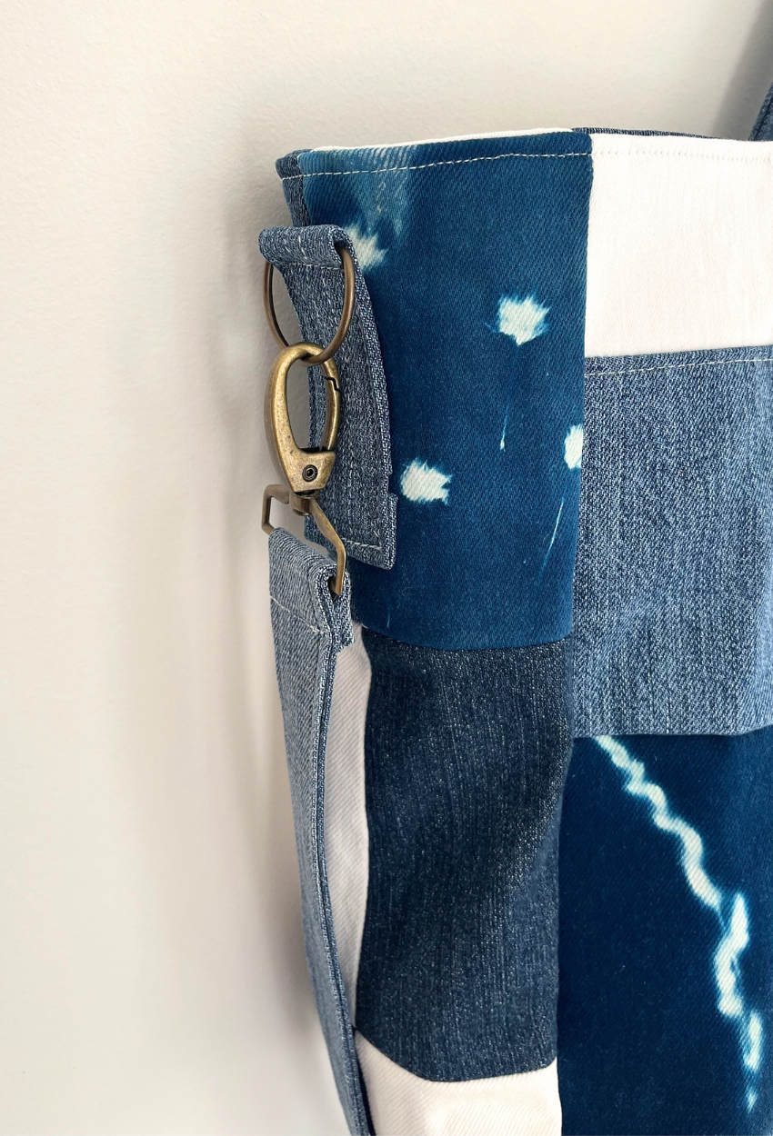 Hand-Printed Cyanotype Patchwork Tote - Image 5