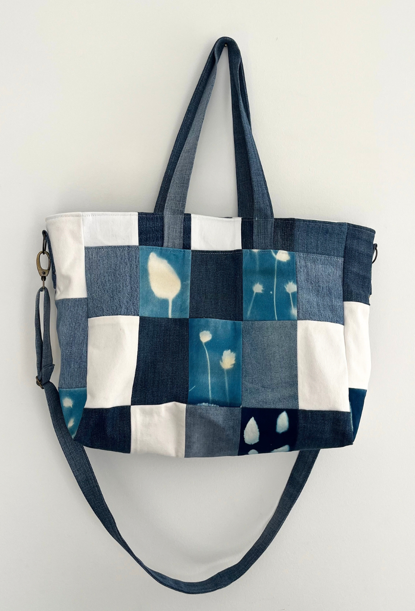 Hand-Printed Cyanotype Patchwork Tote - Image 3