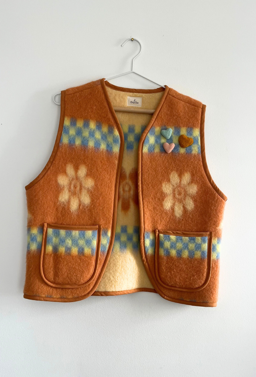 Wool vest with felted hearts
