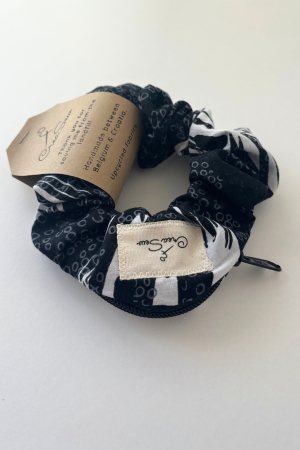 Black and White Wax Zipper Scrunchie