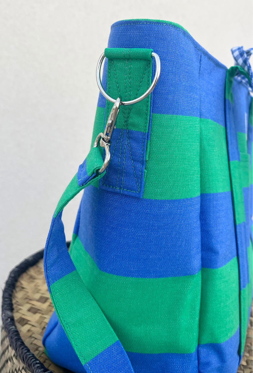 Blue and Green Lined Small Cabas - Image 2