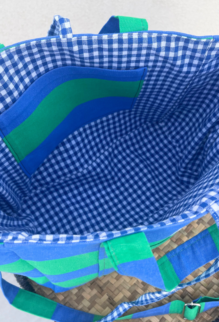 Blue and Green Lined Small Cabas - Image 4
