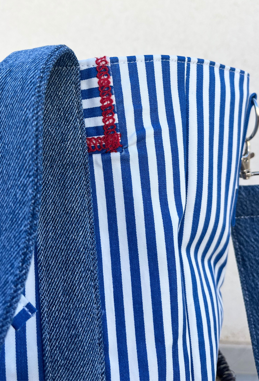 Blue and White Lined Small Cabas - Image 3