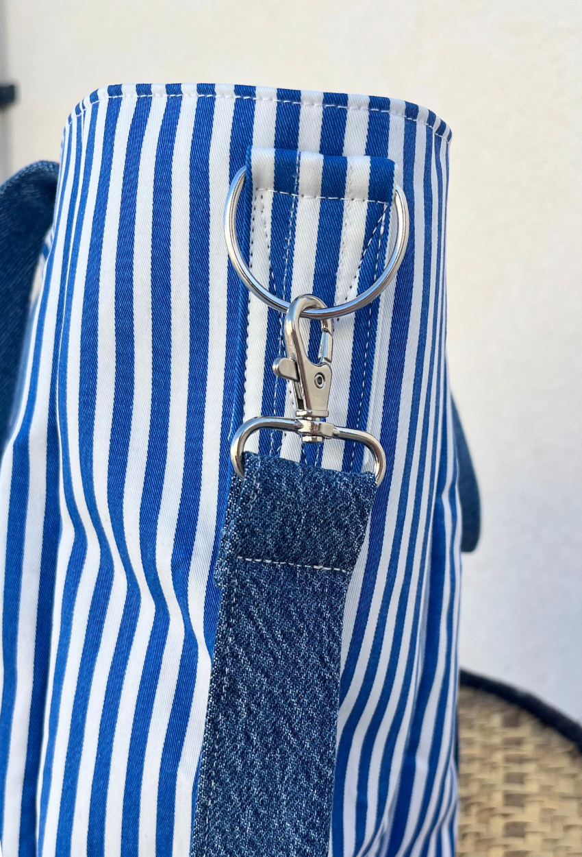 Blue and White Lined Small Cabas - Image 5