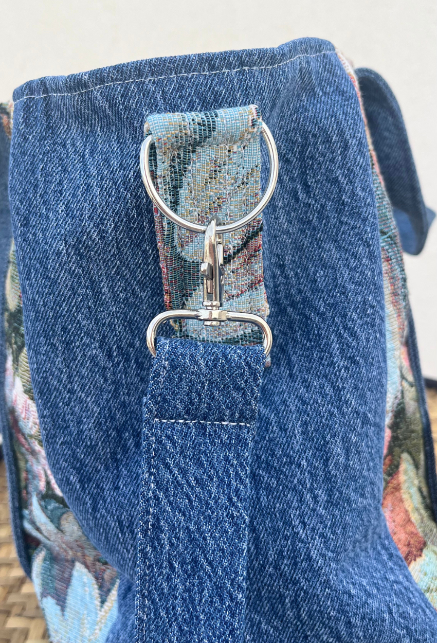 Flowery Canvas and Denim Small Cabas - Image 5