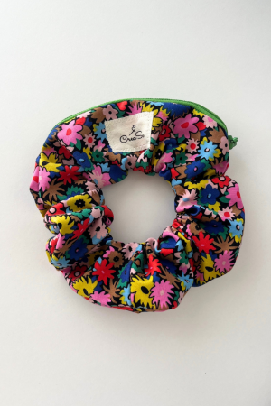 Flower Power Green Zipper Scrunchie