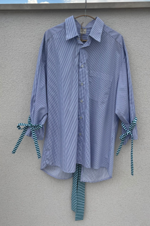 Long Striped Blue and White Shirt with Green Bows