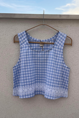Blue Gingham Top with Lace