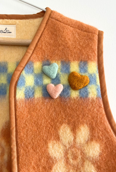 Wool vest with felted hearts 2